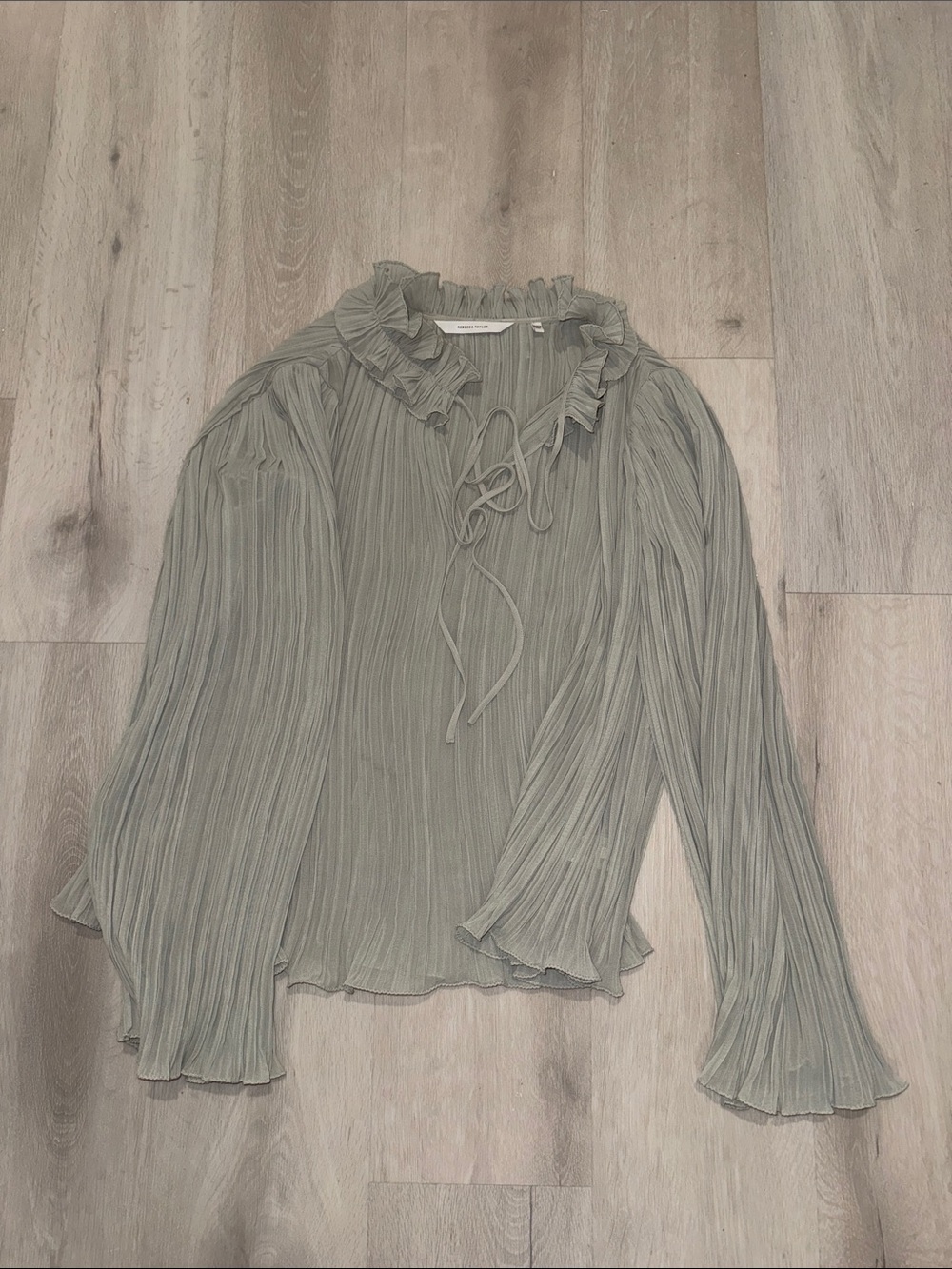 Rebecca Taylor Ruffled Tie-Neck Blouse - Sage